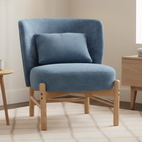 chairus Loungesessel, Chenille-Bezug, Ohne Armlehnen, Holzbeine, Blau