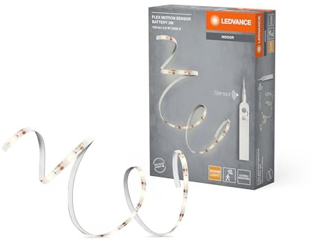 LEDVANCE FLEX MOTION SENSOR batteriebetriebener LED-Streifen mit warmweißem Licht und Bewegungssensor, 2m, 3.6W, 150lm, 3000K, 830 warmweiß, nicht dimmbar, IP20, Leuchtmittel nicht austauschbar