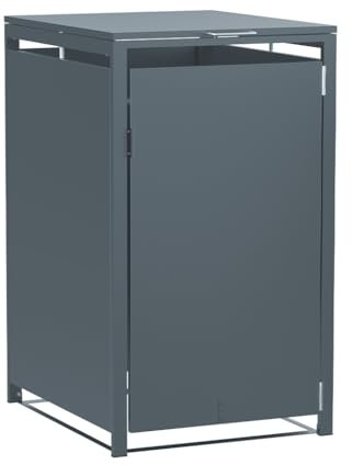 VCGGAIP Mülltonnenbox for 1 Bin, Weatherproof Container Box,Kapazität bis 240L, Wheelie Bin Cover, Magnetische Tür,Müllbox, Rubbish Box for Single Bin 68 x 116 x 80cm. (Dunkelgrau)