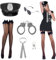 dellyy Polizei Kostüm Damen, Polizei Uniform mit Hut, Krawatte, Sonnenbrille, Handschellen, Socken - Karneval Halloween Cosplay Kostümanzug für Erwachsene
