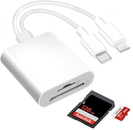 Lector de tarjetas SD para iPhone iPad, lector de tarjetas SD USB C con ranuras duales, lector de tarjetas de memoria para iPhone, tarjetas micro SD, adaptador de lector de tarjetas de cámara,