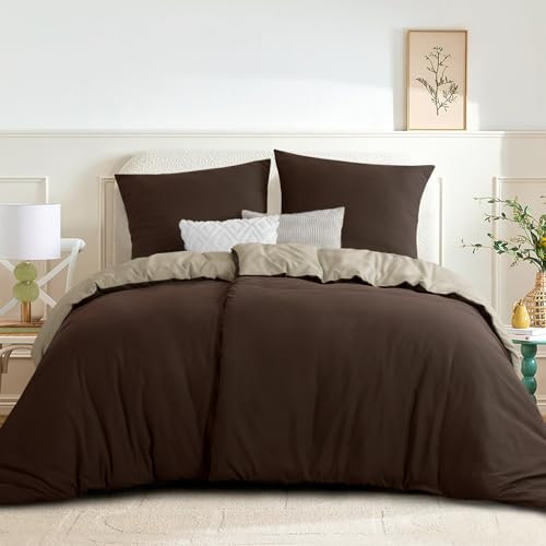 RUIKASI Bettwäsche 135x200 4teilig Braun - Wendebettwäsche 135 x 200 2er Set, Bettbezüge 135x200cm aus Weich und Bügelfrei Mikrofaser mit Reißverschluss, Khaki und Braun