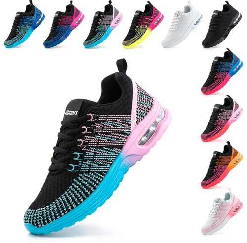 Hitmars Chaussure de Course Femme Respirante Légères Chaussures de Sport Gym Fitness Athlétiques Chaussures de Running Jogging Sneakers Confortables Rose et Bleu Taille 40 EU