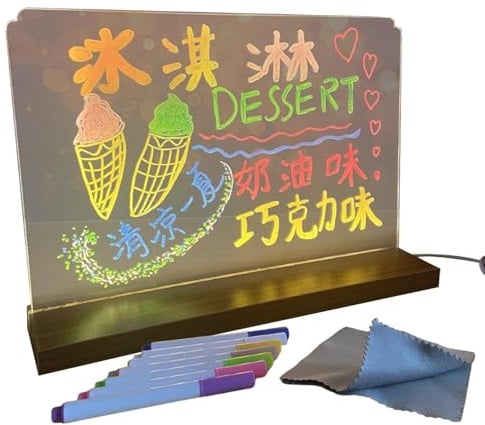 LED-Acryl-Nachrichtentafel - trocken abwischbare Notiztafel mit Lichtern | Beleuchtetes Nachrichtentafel, LED-Anzeigetafel für Heimbüro, Tafel in a