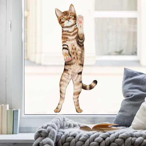 Wandtattoo Loft Fensterbild stehende Katze wiederverwendbar, A4 Bogen, Fensteraufkleberl, Selbstklebende Fenstersticker, Abziehbilder, Fensterdeko,
