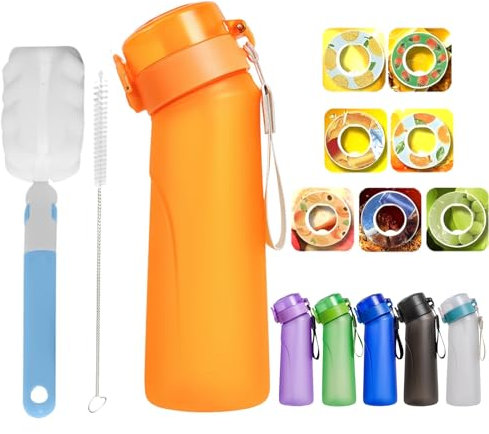 FIENZA 650ML Air Gourde Up Bouteille Avec 7 sul Saveur Gout Pods, Air Bouteille d'eau Parfumée Sans BPA Avec Paille 0 Sucres et Tasse d'eau
