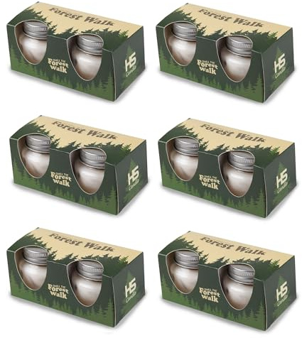 HS Candle Duftkerzen im Glas „Forest Walk“, waldig & frisch, 12er-Set | Bis zu 7h Brenndauer je Kerze, frische Waldnoten für natürliche Wohlfühlmomente und eine ruhige Atmosphäre, mit Schraubdeckel