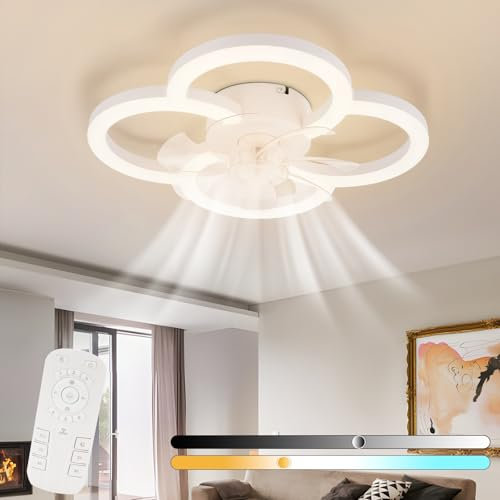 Homefire LED Deckenventilator Mit Beleuchtung - Deckenleuchte Ventilator Leise mit Fernbedienung Dimmbar Wohnzimmer Deckenleuchte 6-Gang Timer Weiß Ventilator Lampe für Jugendzimmer Büro Kinderzimmer