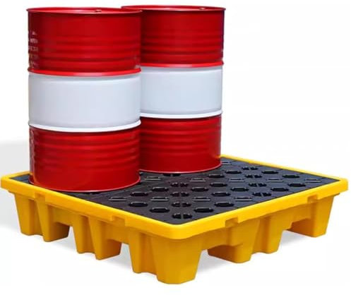 Modulare Auffangplattform, Polyethylen-Auffangwanne, Auffangpalette für 1/2 Fässer mit Abfluss und Gabelstaplertaschen, stapelbar, Tragkraft 2.000 lbs,49x36x10cm