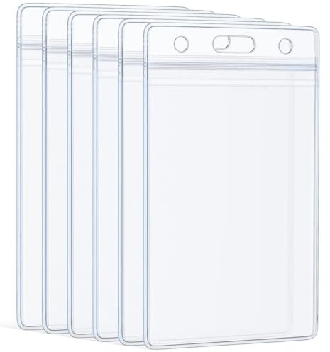 YISCOKO Confezione da 12 porta badge verticali in plastica impermeabile in PVC per carte d'identità e carte di credito, custodia protettiva resistente con cerniera richiudibile