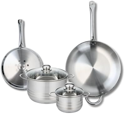 ELO 9879350 Kochgeschirr-Set, 4-teilig, 2 Bratpfannen 24 und 32 cm und 2 Kochtöpfe 14 und 20 cm Elo Profi, Edelstahl, Induktion