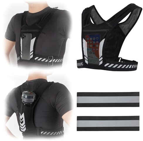 ZYNERY Gilet de Running Réfléchissant Homme/Femme avec Poche Téléphone et Porte-Bouteille - Respirant pour Course à Pied, Trail, Cyclisme - Sécurité Nuit/Matin