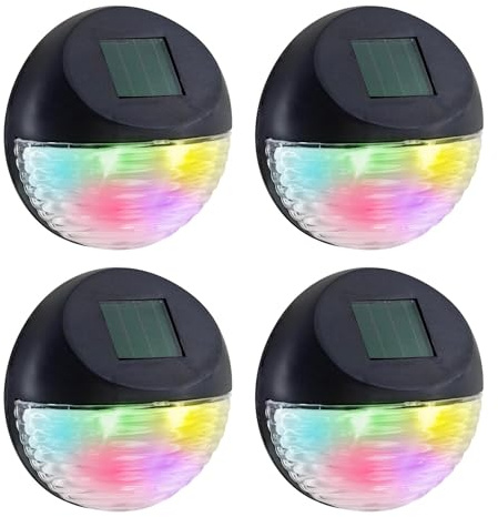 GEEZY Multicoloured Solar Fence Lights Set of 4 – RGB Colour Changing LED, Black, Auto On/Off Dusk-to-Dawn, Water & Weather Resistant – Solar Lights Outdoor Garden for Walls, Fences, Decks