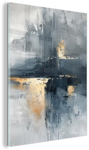 MuchoWow© Glasbilder Deko Schlafzimmer Aesthetic Wohnzimmer Glas Gemälde | 60x80 cm - Foto Geschenk Living Room Decoration Abstrakt - Farbe - Kunst - Gold