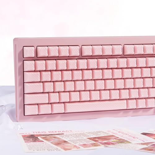 TIMSEKER Pink Crystal Jelly Keycap Set - Side Print Wave Texture Keycaps | Double Shot ASA Profile PC + ABS Cute Keycap Set for ANSI US Layout Cherry MX Switches Mechanical Gaming Keyboard, 142 Keys