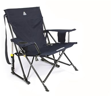 GCI Outdoor Kickback Rocker Spring-Action Camping Chair, Indigo Blue, Portable Folding, 69x82.5x80.5cm, with Beverage Holder and Phone Pocket, 113kg Capacity
