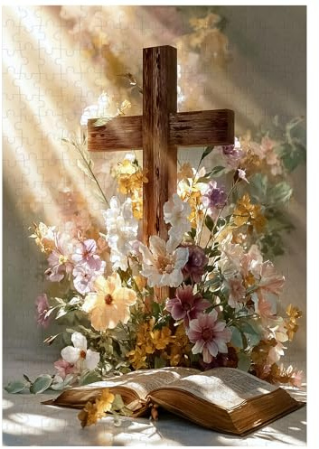 Ulord 300 Teile Puzzle für Erwachsene Christlich Kreuz Puzzles 38x26 cm | Religiöse Bibel mit Gänseblümchen Puzzle für Erwachsene und Kinder Heimdekoration Geburtstagsparty Geschenk Spielzeug