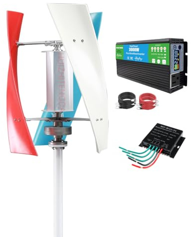 12V,Kit generatore a turbina eolica a Basso Rumore, 12V 24V 48V 3000W per Barche, Gazebo e Case Mulino a Vento Portatile a 3 Pale con Controller e convertitore di Inverter di Potenza
