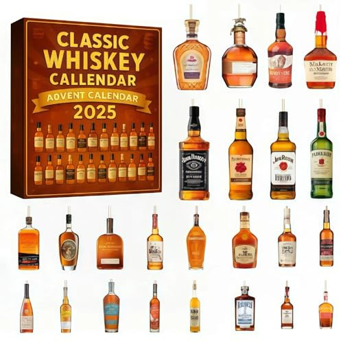MissFox Whisky Adventskalender 2025 – 24 Tage Überraschungen Advent Calendar mit Mini 3D Whisky-Flaschen | Weihnachtskalender Countdown | Getränkekalender für Erwachsene, Barliebhaber und fröhli (C)