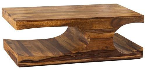 Riess Ambiente Couchtisch CUBUS - 105x55cm - braun - Sheeshamholz Stauraum | stone finish, Unikat, handgefertigt, individuelle Maserung, montiert geliefert, pflegeleichte Oberfläche