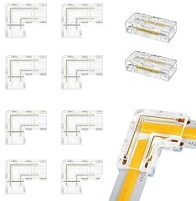 Led Streifen Verbinder Set, 2 Stück Transparente Mittelverbinder und 8 Stück L-Shaped Connector Kit 2 Polig 8mm LED Strip Verbinder Lötfrei Steckverbinder Set 12V 24V COB LED Eckverbinder (10, 10mm)