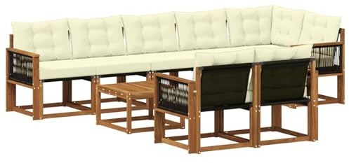 vidaXL Outdoor-Sofagarnitur mit Kissen 9 pcs Natur und Creme, Gartenlounge, modernes Sofa für draußen, bequemes Terrassenmöbel, stylisches Sitzset