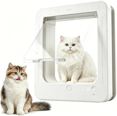 Kattlucka Med Mikrochip (yttre Storlek 11,5 X 10), Aktiverad Husdjursdörr Med Vindskyddssystem, Enkel Diy-installation, 4-vägslåsande Stora Kattluckor För Kattraser/små Hundar white