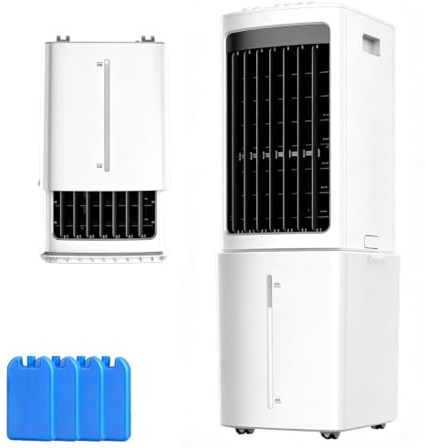 Climatizadores Evaporativos Plegable, Evaporador Aire Acondicionado con Depósito de Agua de 12 L, 3 Velocidades y Funcionamiento Silencioso, Apto para Dormitorios y Oficinas