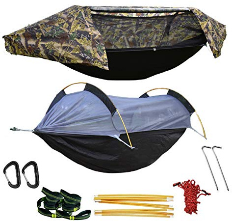 WintMing Hängematte mit Moskitonetz und Regenfliegenabdeckung 3 in 1 Camping Hängematte Zelt 199.6 kg Belastung