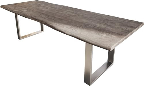 Esszimmertisch Edge Akazie Platin 260x100 Edelstahl Schmal Live-Edge