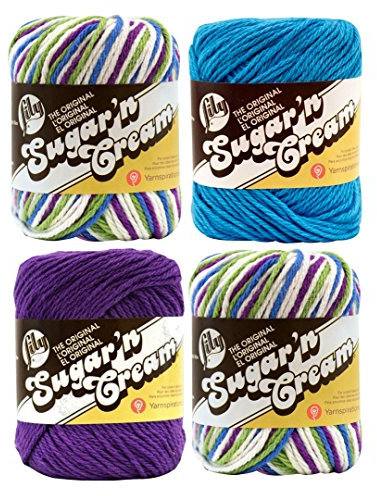 Bulk Buy: Lily Sugar 'n Cream Limited Edition 100% Cotton Yarn (Coordinated 4-Pack) (Fruit Punch x 2, Black Currant, Hot Blue)