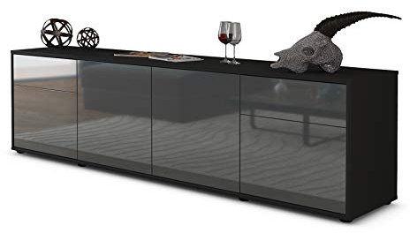 Stil.Zeit TV Schrank Lowboard Benedetta, Korpus anthrazit matt, Front Hochglanz-Design Grau Graphit (180x49x35cm), mit Push-to-Open Technik & Leichtlaufschienen