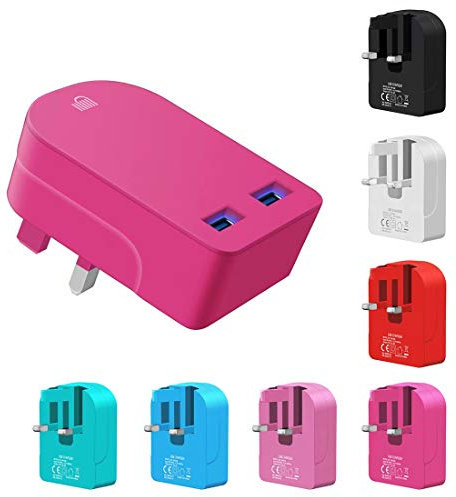Ameego 3.1A/3100mAh High Speed Compact Folding Dual USB Plug Adapter for Android Tablet iPhone 5 6 7 8 Samsung S5 S6 TAB Huawei & other Mobile Phones and USB Devices (Pink)