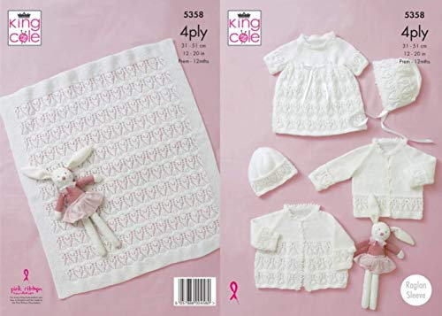 King Cole 5358 Strickmuster Baby Mantel Cardigan Kleid Mütze Decke Decke in Komfort 4-lagig