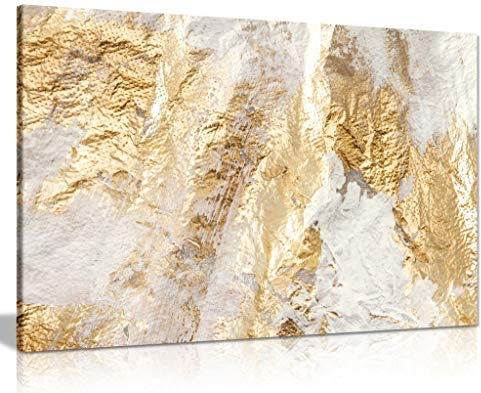 Modern White And Gold Brush Canvas Wall Art Picture Print (30x20)
