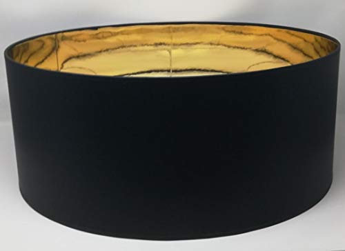 Lampenschirm Zylinder Form Schwarz Stoff Gold Futter Handarbeit Verschiedene Größen Deckenanhänger - Tisch (50 cm Durchmesser 20 cm Höhe)