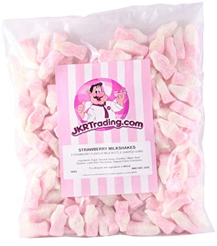Strawberry Milkshakes Strawberry Bottles 500Gram Bag Retro Strawberry Flavoured Gummy Sweets
