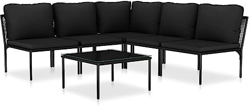 vidaXL Gartenmöbel 6-TLG. mit Auflagen Sitzgruppe Garten Garnitur Lounge Sofa Sitzgarnitur Gartenset Gartensofa Couchtisch Schwarz PVC