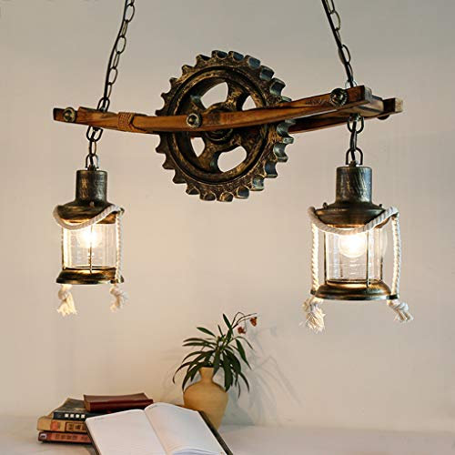 Pendentif Lampe Vintage Lustre Suspension Lampe Suspension Lumières Lustre Industriel Rétro E27 Bois Métal Hauteur Réglable Lampe Verre Abat Jour Loft Salle Manger Café Hôtel Sous Sol Décoratif (C)