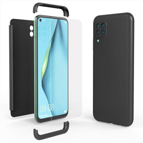 NALIA Cover Integrale compatibile con Huawei P40 lite Custodia, 360 Gradi Protettiva Fronte e Retro & Vetro Temperato, Phone Case Rigida Protezione Telefono Cellulare Sottile, Colore:Nero