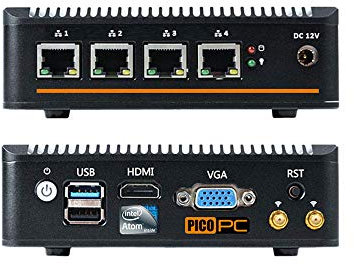 PICOPC Intel Atom E3845 4 LAN AES-NI Firewall Appliance Router (8 GB RAM, 240 GB mSATA SSD), unterstützt OS wie Sophos, pfSense, Untangle, Ubuntu, FreeBSD
