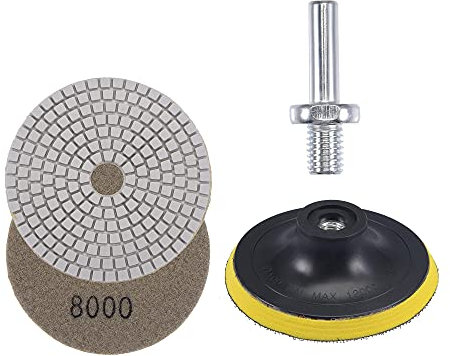 sourcing map 4 Inch 8000 Grit Diamond Wet Polishing Pad Set, for Stone Concrete Marble Grinder or Polisher, with M10 Hook and Loop Backing Holder Pad Connecting Rod