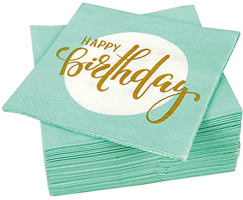 Hochwertige Servietten (80er Pack) 33x33 cm, 3-lagig - Partyservietten mit Motiv Happy Birthday - für Party, Geburtstag oder Feiern