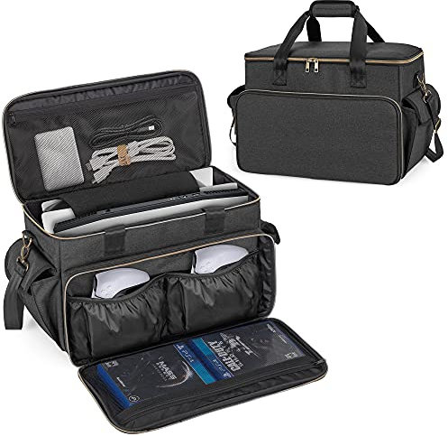Trunab Tasche Kompatibel mit PS5/PS4/Xbox One, Aufbewahrung für Playstation 4/5 Controller, Tragetasche mit mehreren Taschen für 15,6-Zoll-Laptop und Gaming-Zubehör