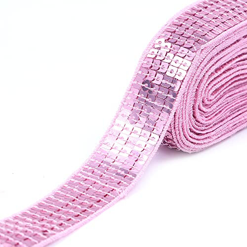 CENPEK Ruban élastique à paillettes plates en tissu pailleté pour robe, décoration, bandeau, 25 mm de large, rose - 18,1 m