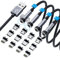 Magnetisches Ladekabel mit 540 ° drehbar, 3-in-1, magnetisches Handy-Ladegerät [4er-Pack, 0.9 m/0.9 m/1.8 m/3.0 m), unterstützt Datenübertragung, USB-Magnetladekabel für iPhone/Micro-USB/Typ-C-Gerät