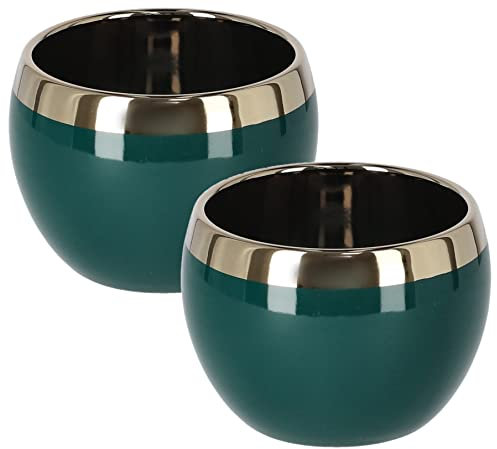 KOTARBAU® Lot de 2 pots de fleurs ronds en céramique, vert/doré, 100 mm