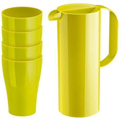 Kanne Koziol aus Kunststoff mit Deckel und 4 Bechern - 5 tlg. Set Camping Picknick Grün 1,5 Liter