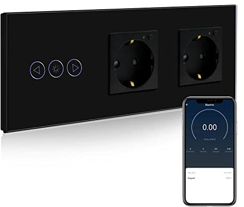 BSEED Smart Alexa Dimmer Lichtschalter mit Intelligente Steckdose, Doppelt Steckdose mit Verbrauchsmessung Kompatibel mit Alexa,Google Home Schwarz (Nullleiter benötigt)