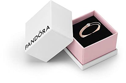 Pandora ME 14K Rose Gold-Plated Pavé And Black Ring With Cubic Zirconia, Size 56, With Gift Box